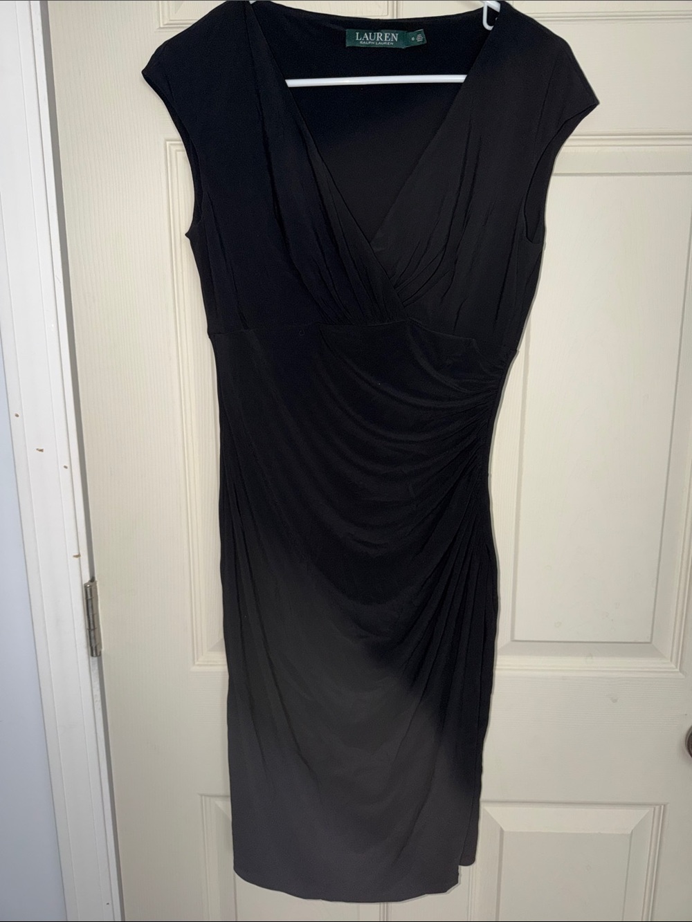 Lauren Ralph Lauren Black Cap-Sleeve Faux-Wrap Sheath Dress